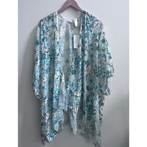 NWT Simply Noelle Green Velvet Floral Cardigan Flutter Sleeve Womens Boho Chic - Picture 1 of 7